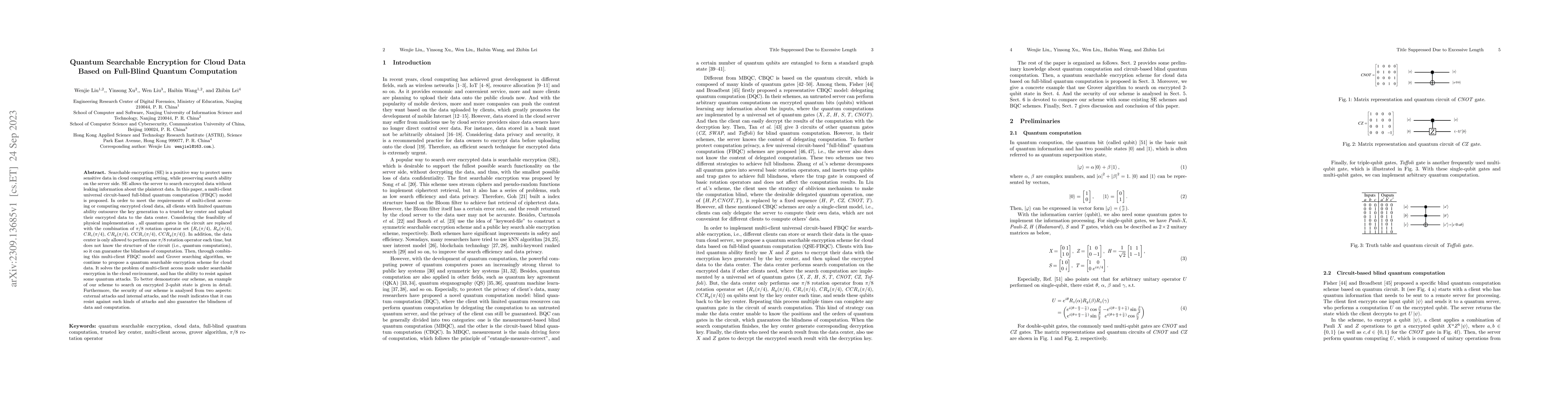 Thumbnail for Quantum Searchable Encryption for Cloud Data Based on Full-Blind Quantum
  Computation