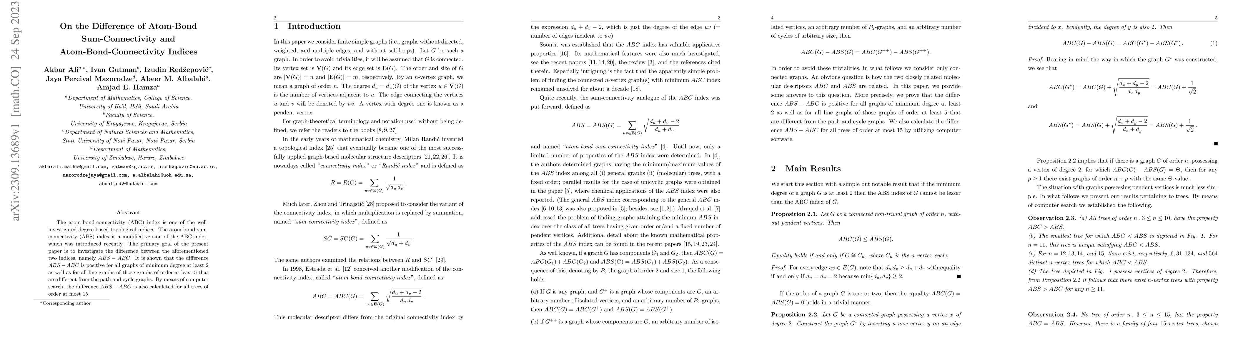 Thumbnail for On the Difference of Atom-Bond Sum-Connectivity and
  Atom-Bond-Connectivity Indices