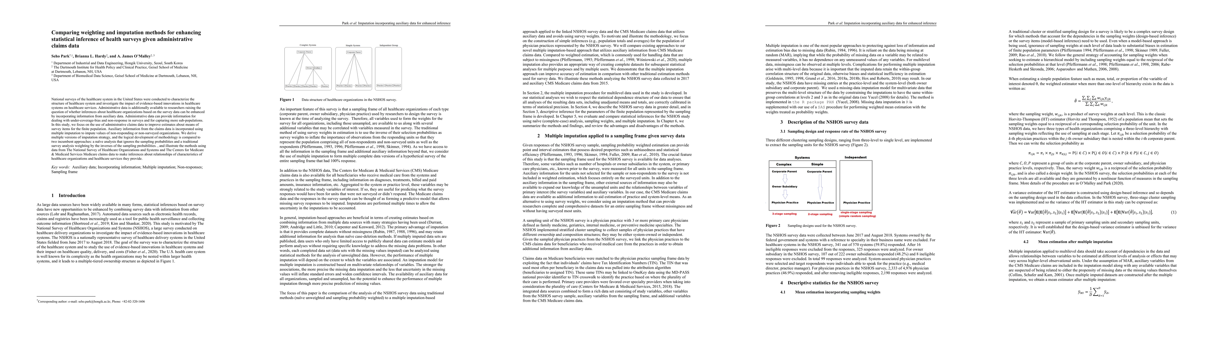 Thumbnail for Comparing weighting and imputation methods for enhancing statistical
  inference of health surveys given administrative claims data