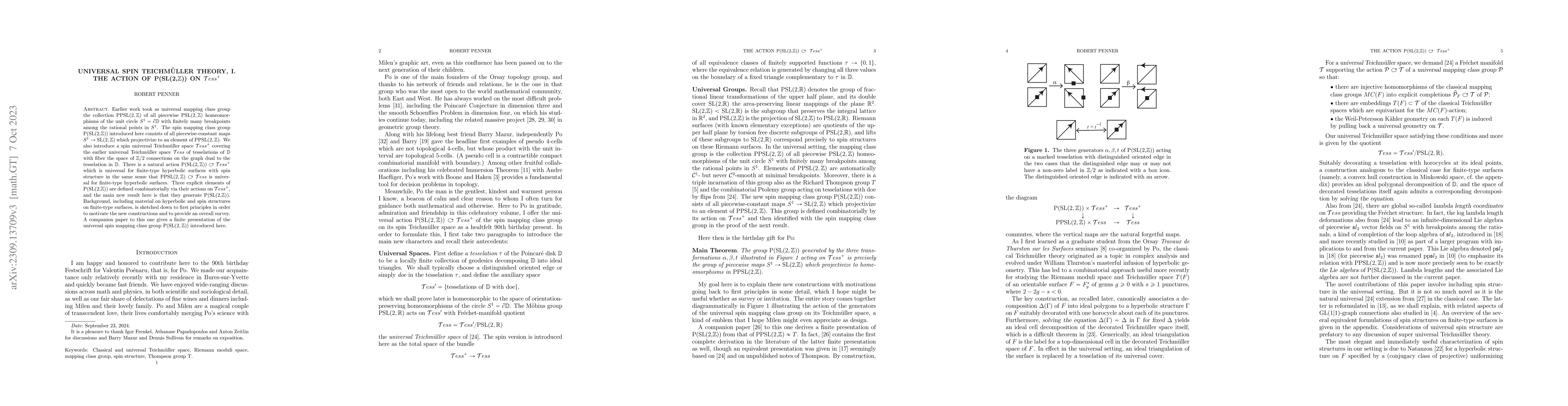 Thumbnail for Universal Spin Teichmueller Theory, I. The action of P(SL(2,Z)) on
  Tess^+