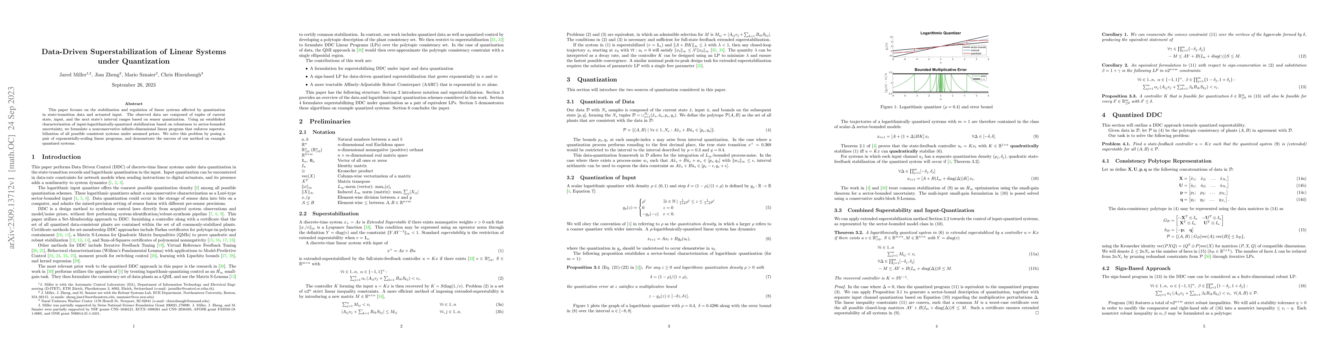 Thumbnail for Data-Driven Superstabilization of Linear Systems under Quantization