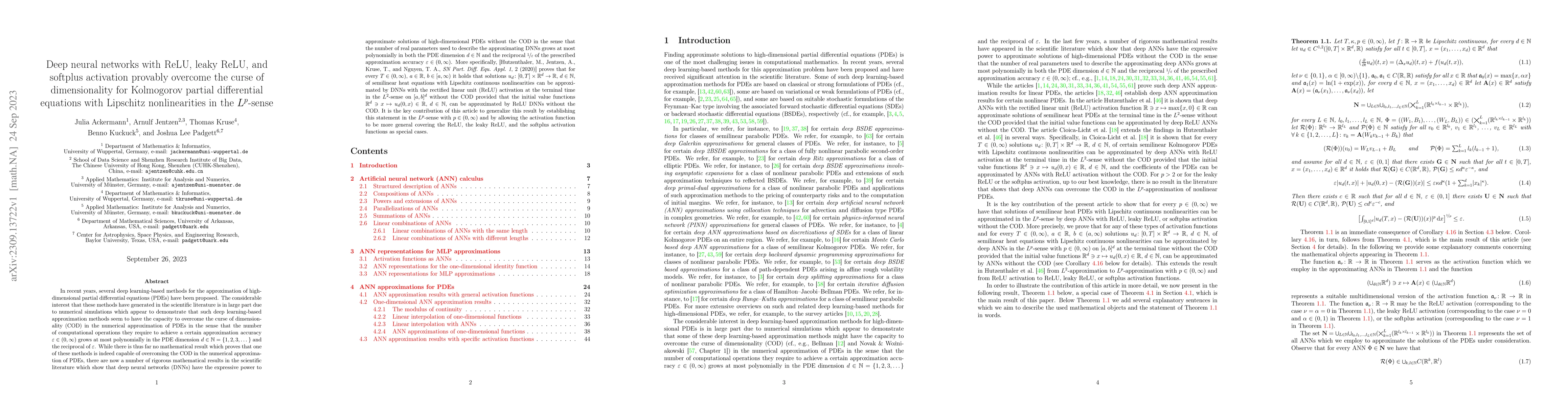 Thumbnail for Deep neural networks with ReLU, leaky ReLU, and softplus activation
  provably overcome the curse of dimensionality for Kolmogorov partial
  differential equations with Lipschitz nonlinearities in the $L^p$-sense