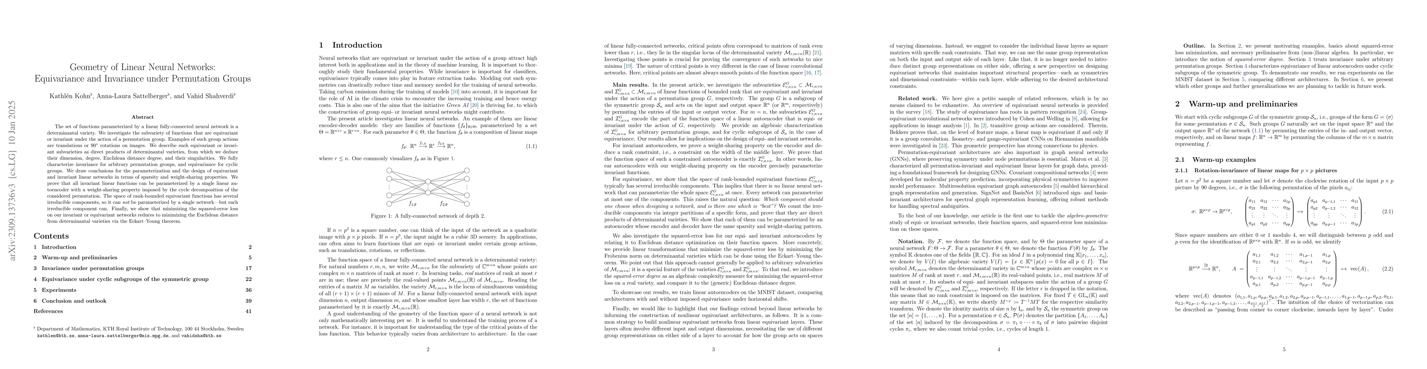 Thumbnail for Geometry of Linear Neural Networks: Equivariance and Invariance under
  Permutation Groups