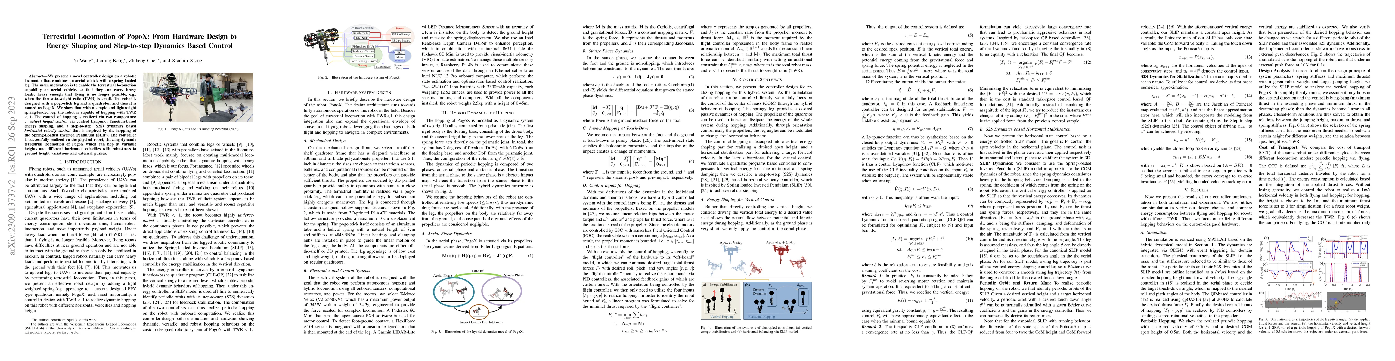 Thumbnail for Terrestrial Locomotion of PogoX: From Hardware Design to Energy Shaping
  and Step-to-step Dynamics Based Control