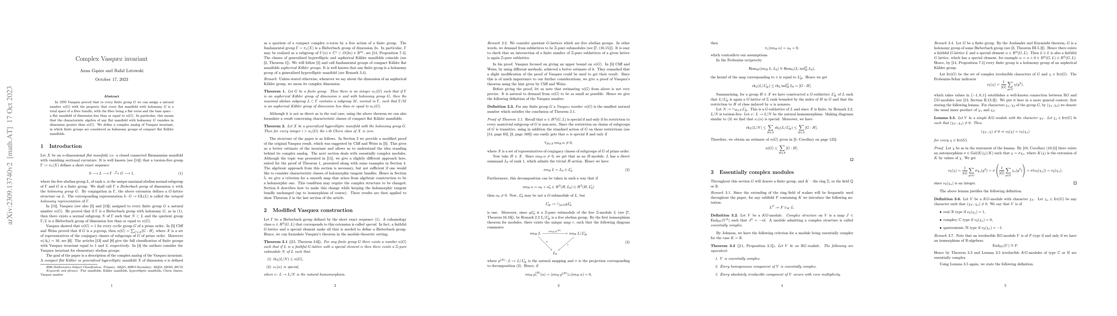 Thumbnail for Complex Vasquez invariant