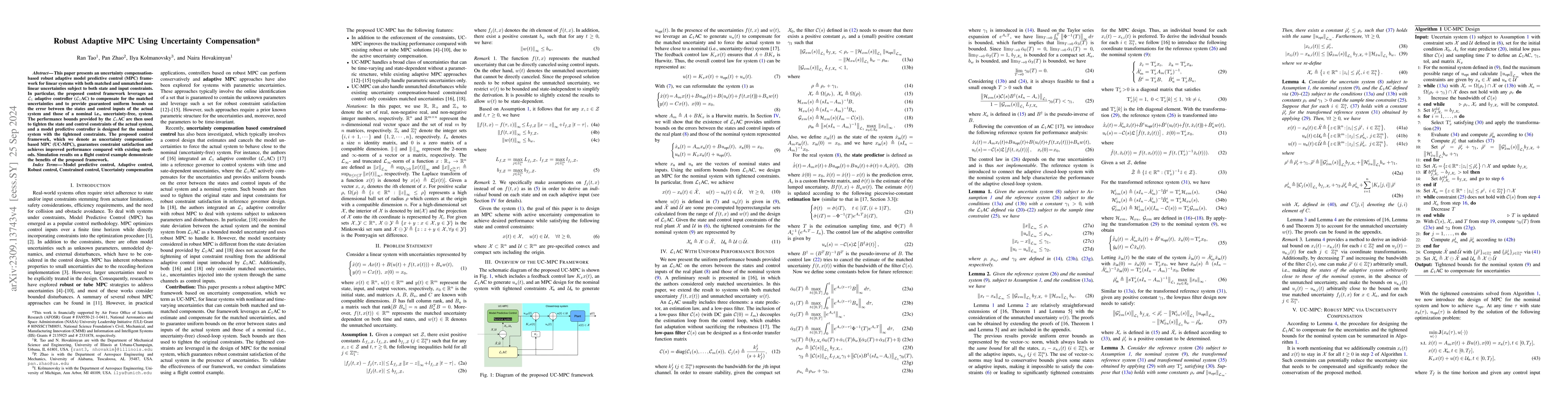 Thumbnail for Robust Adaptive MPC Using Uncertainty Compensation