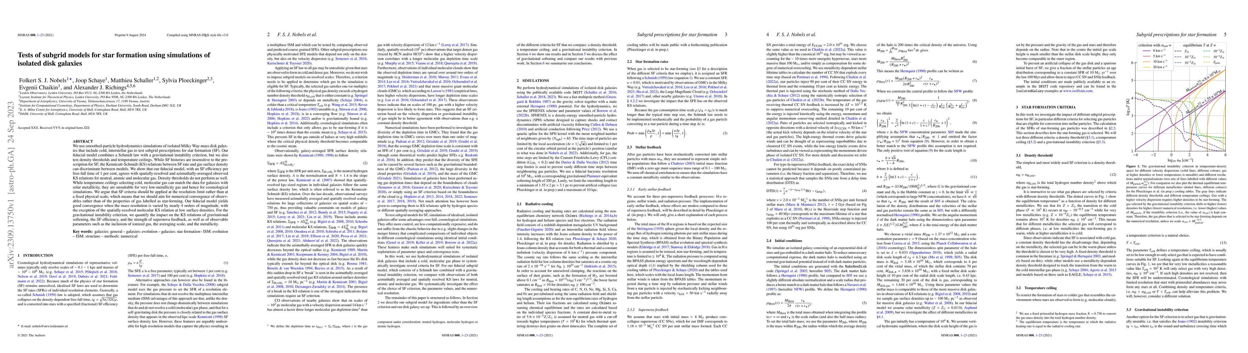 Thumbnail for Tests of subgrid models for star formation using simulations of isolated
  disk galaxies