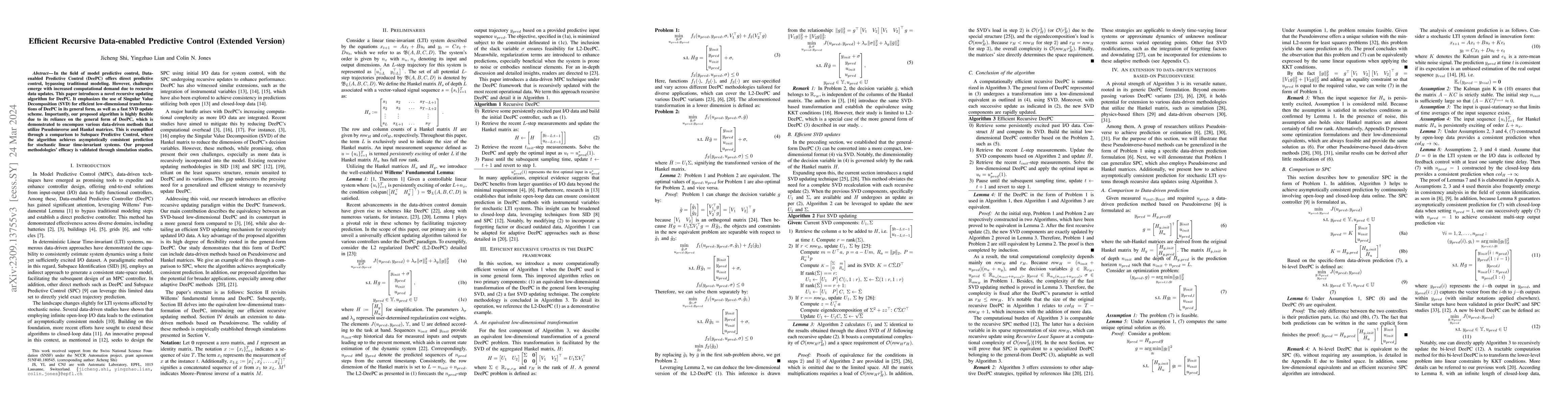 Thumbnail for Efficient Recursive Data-enabled Predictive Control (Extended Version)