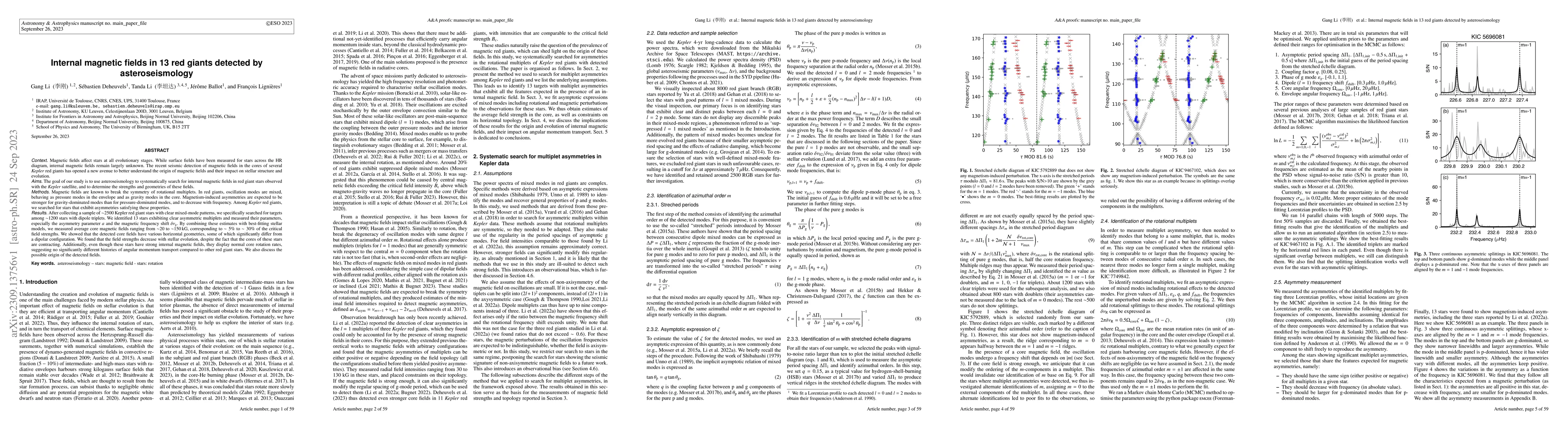 Thumbnail for Internal magnetic fields in 13 red giants detected by asteroseismology