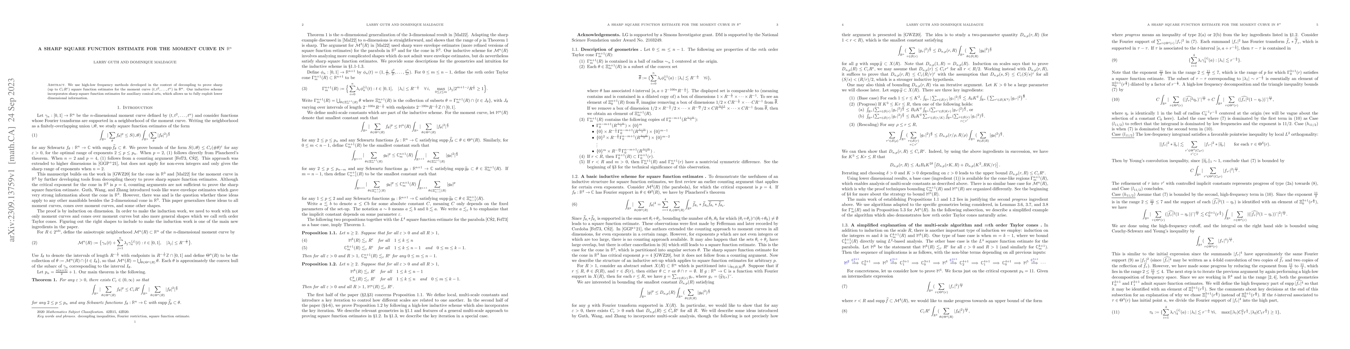Thumbnail for A sharp square function estimate for the moment curve in $\mathbb{R}^n$