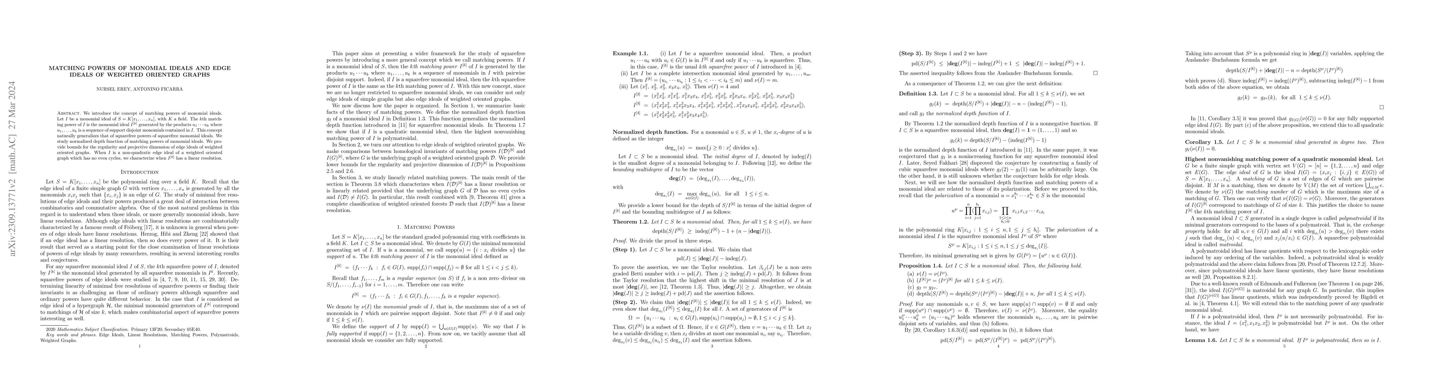 Thumbnail for Matching powers of monomial ideals and edge ideals of weighted oriented
  graphs