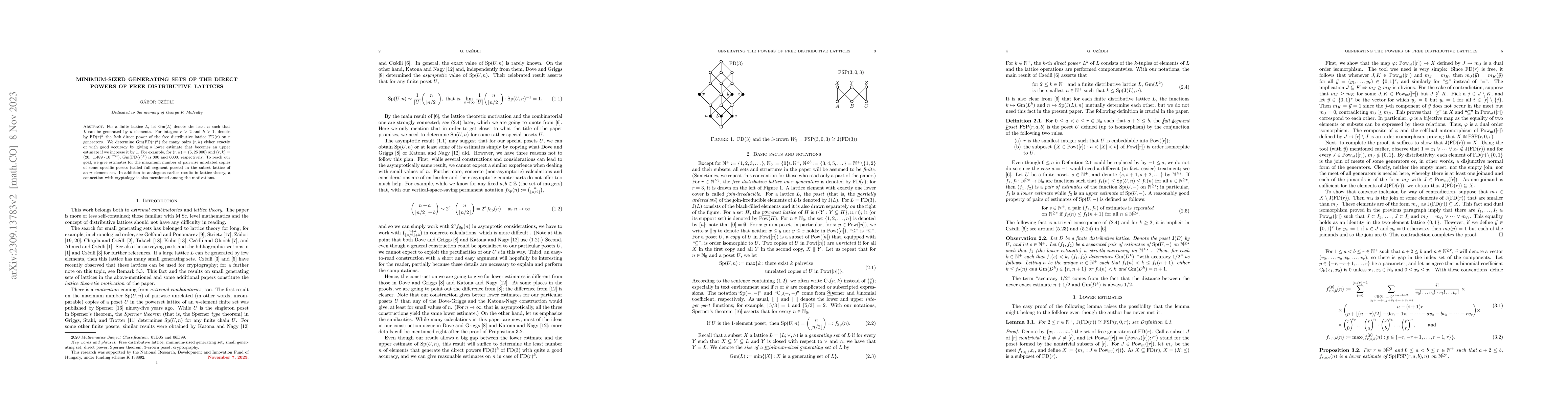 Thumbnail for Minimum-sized generating sets of the direct powers of free distributive
  lattices