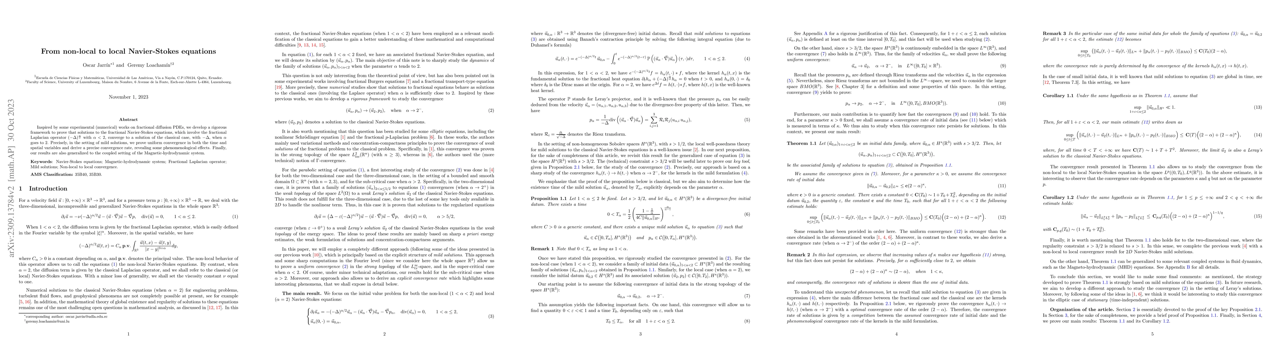 Thumbnail for From non-local to local Navier-Stokes equations