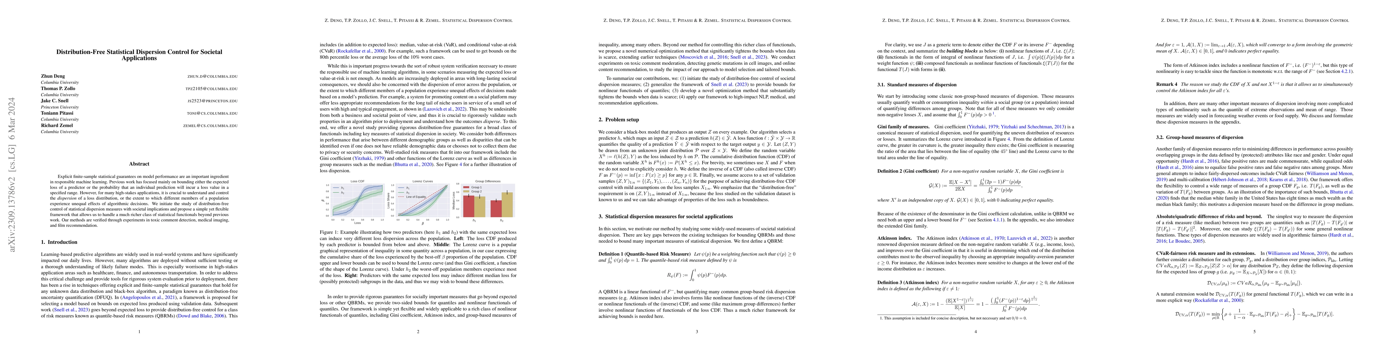 Thumbnail for Distribution-Free Statistical Dispersion Control for Societal
  Applications