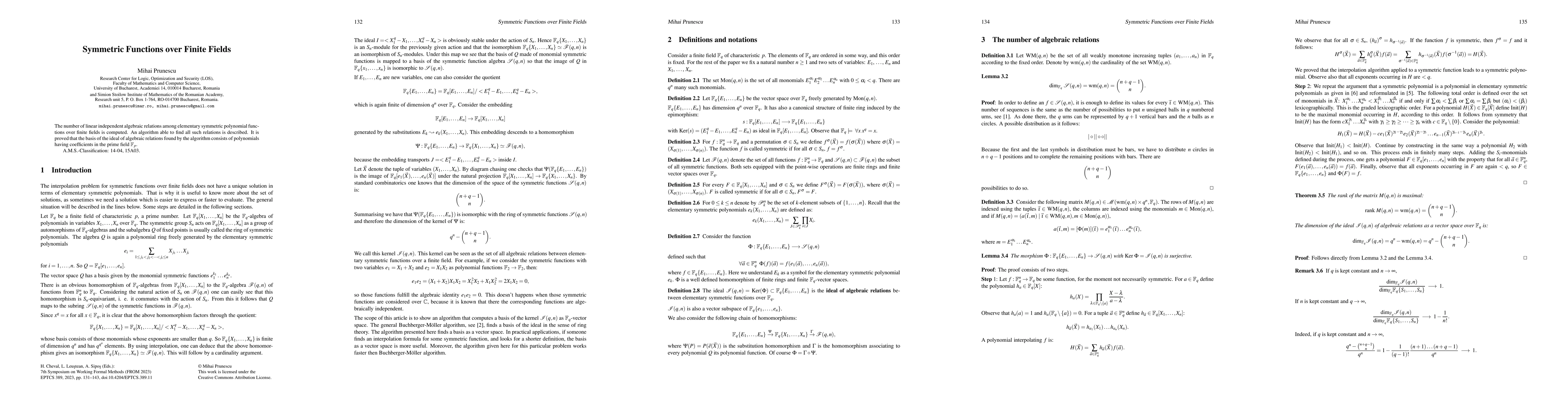 Thumbnail for Symmetric Functions over Finite Fields