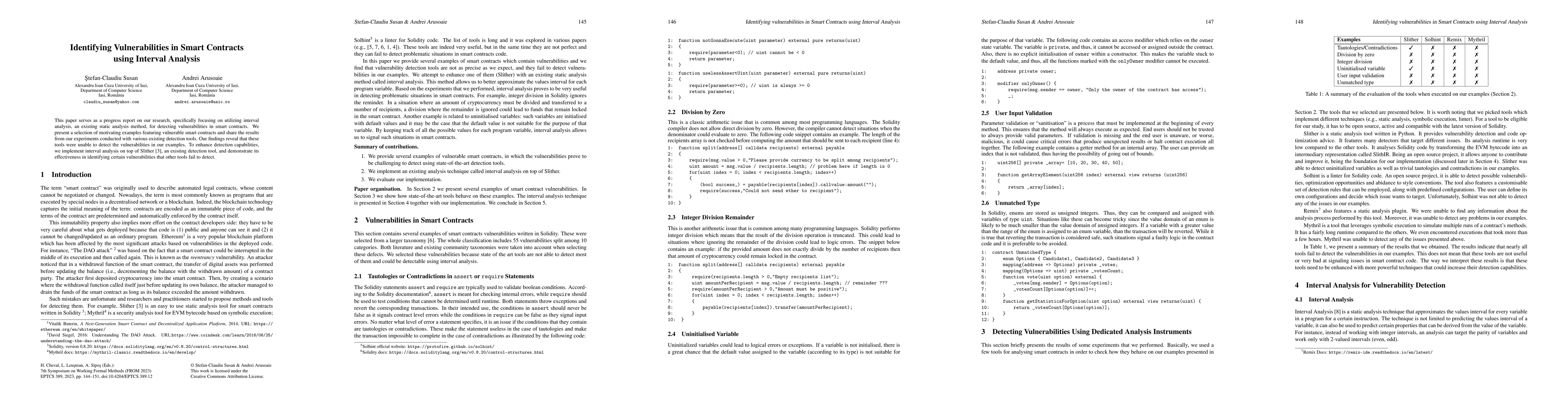 Thumbnail for Identifying Vulnerabilities in Smart Contracts using Interval Analysis