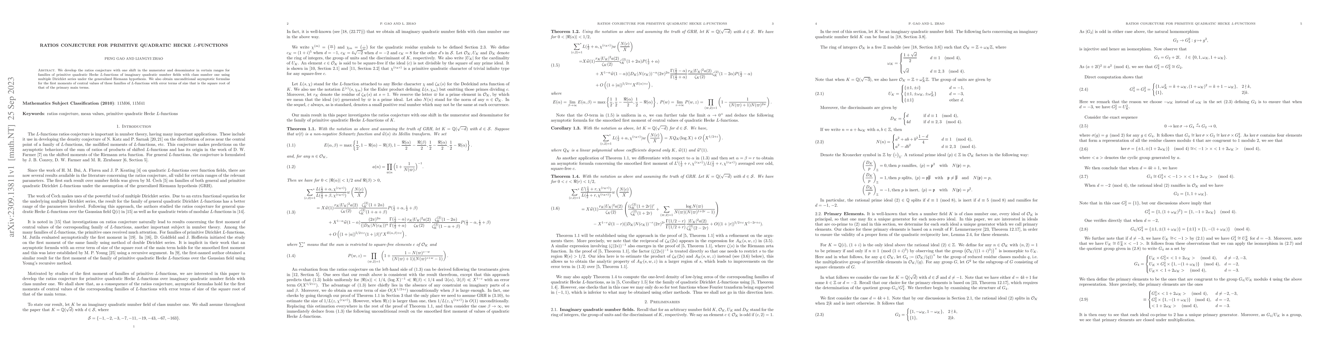 Thumbnail for Ratios conjecture for primitive quadratic Hecke $L$-functions