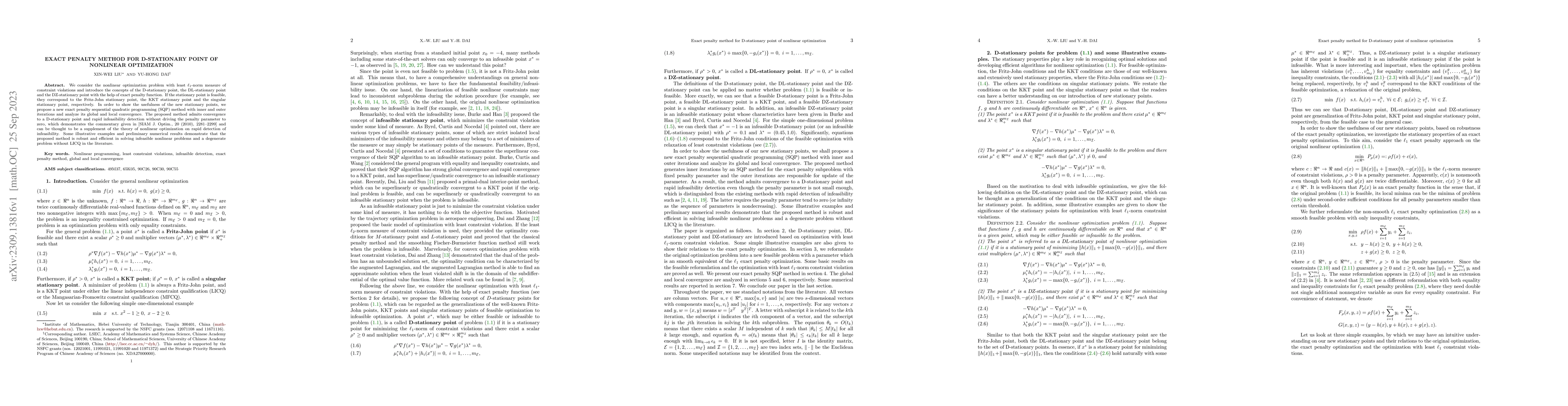 Thumbnail for Exact penalty method for D-stationary point of nonlinear optimization