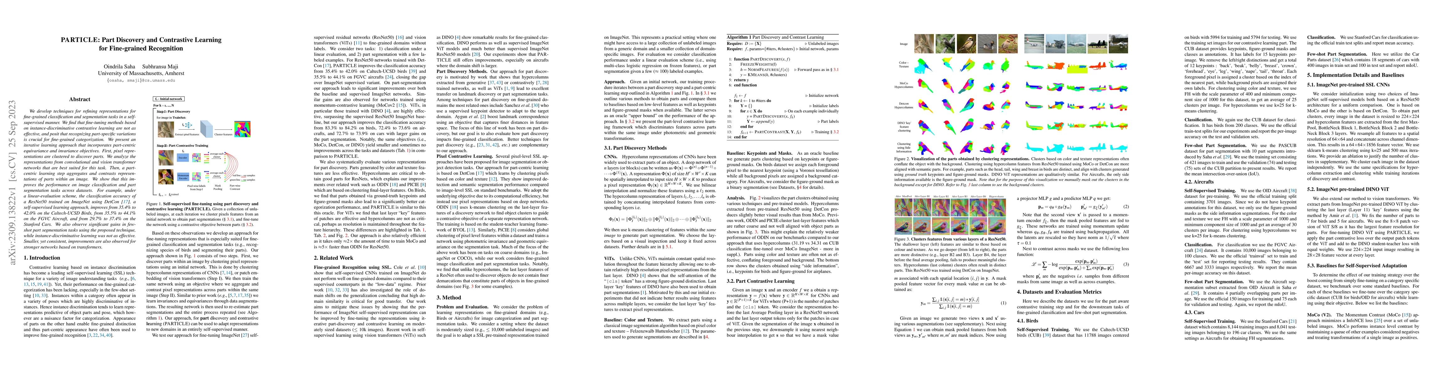 Thumbnail for PARTICLE: Part Discovery and Contrastive Learning for Fine-grained
  Recognition