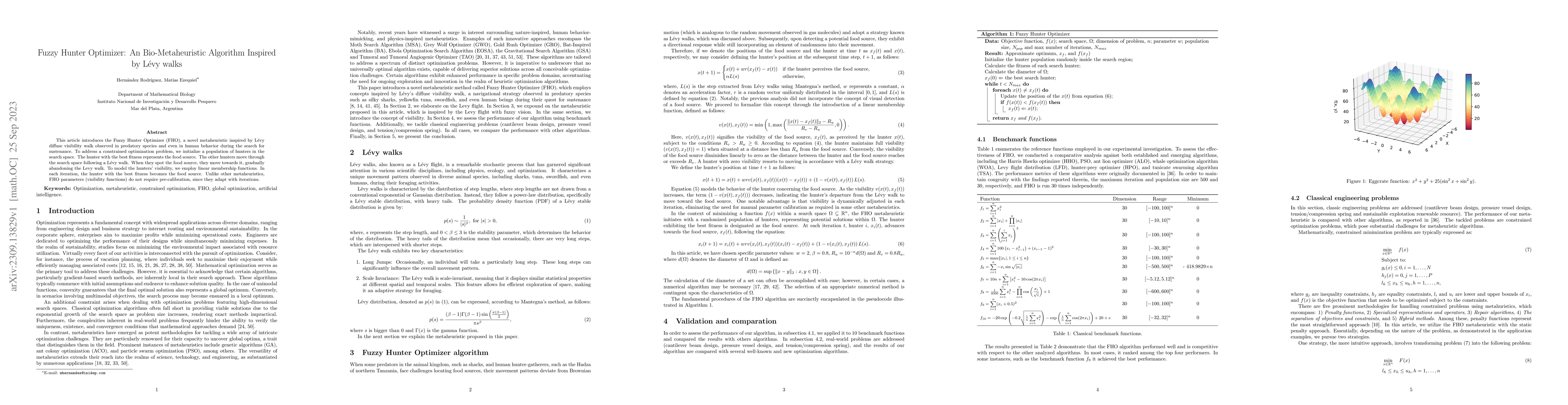 Thumbnail for Fuzzy Hunter Optimizer: An Bio-Metaheuristic Algorithm Inspired by
  L\'evy Walks