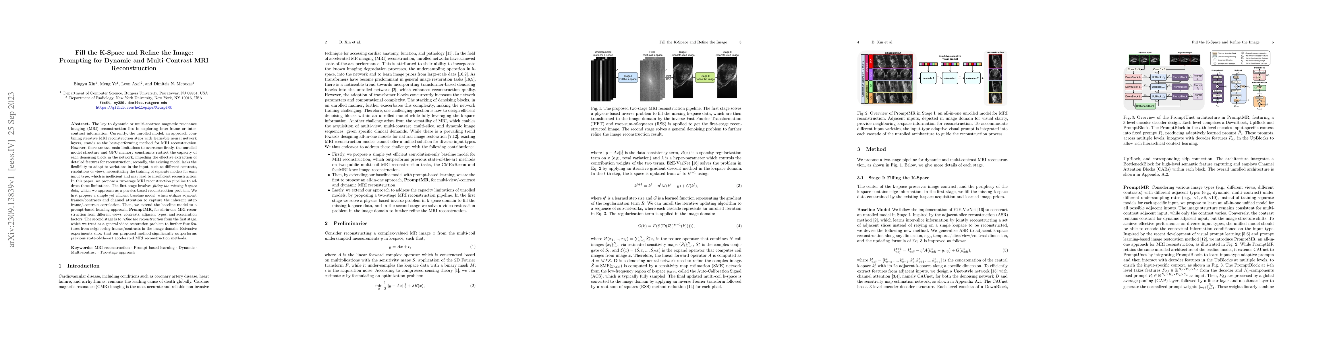 Thumbnail for Fill the K-Space and Refine the Image: Prompting for Dynamic and
  Multi-Contrast MRI Reconstruction