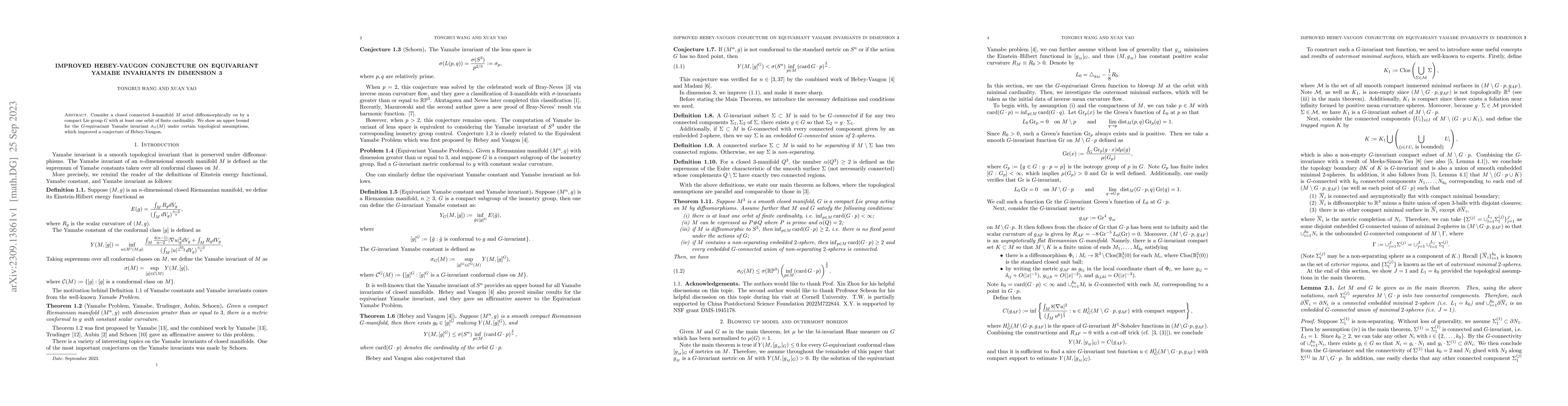 Thumbnail for Improved Hebey-Vaugon conjecture on equivariant Yamabe invariants in
  dimension 3