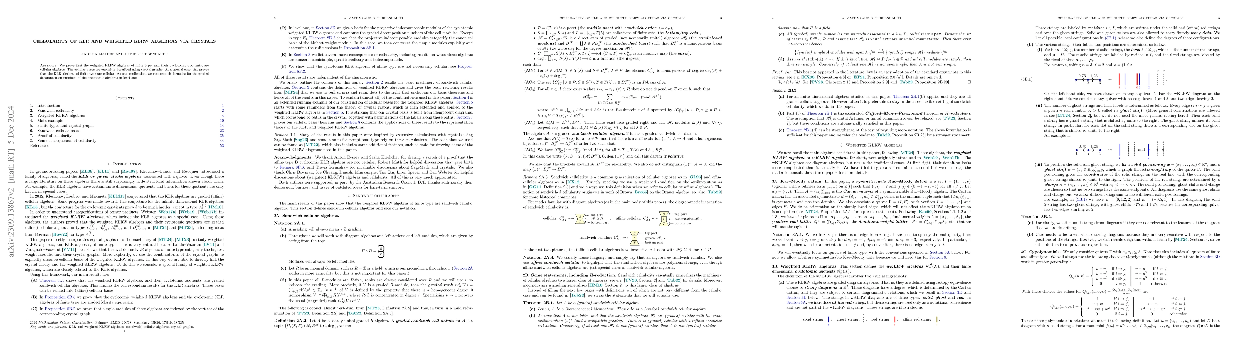 Thumbnail for Cellularity of KLR and weighted KLRW algebras via crystals