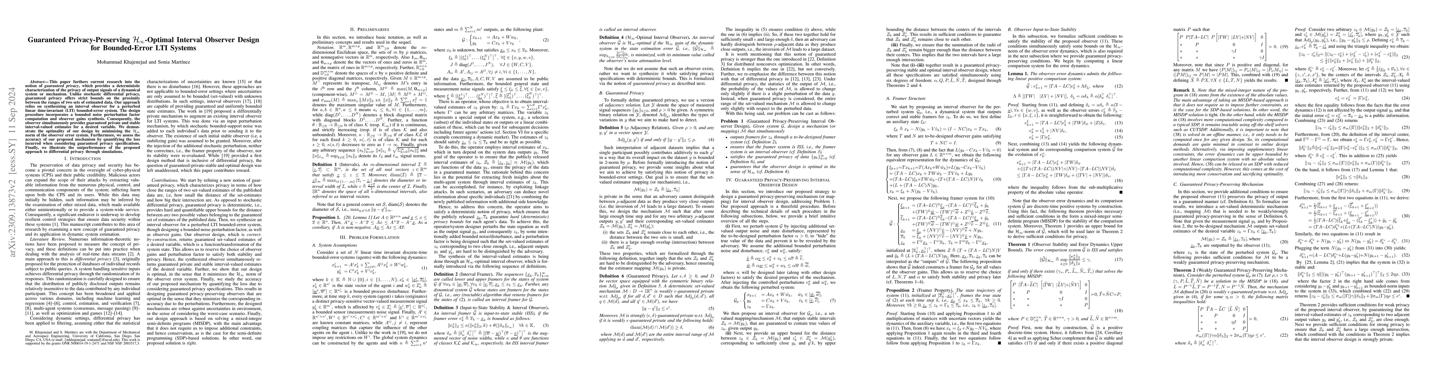 Thumbnail for Guaranteed Privacy-Preserving $\mathcal{H}_{\infty}$-Optimal Interval
  Observer Design for Bounded-Error LTI Systems