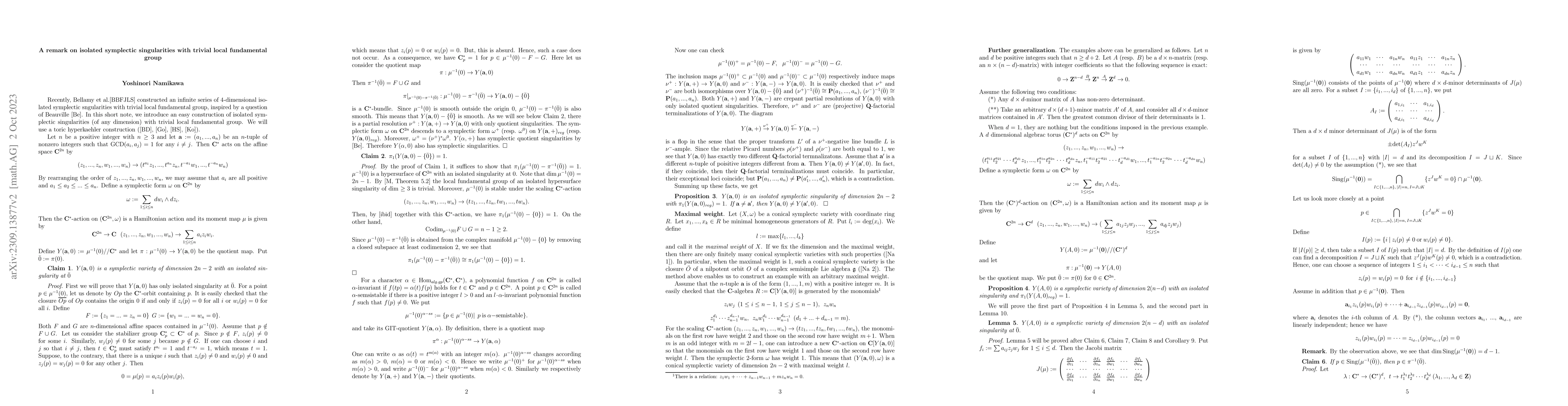 Thumbnail for A remark on isolated symplectic singularities with trivial local
  fundamental group