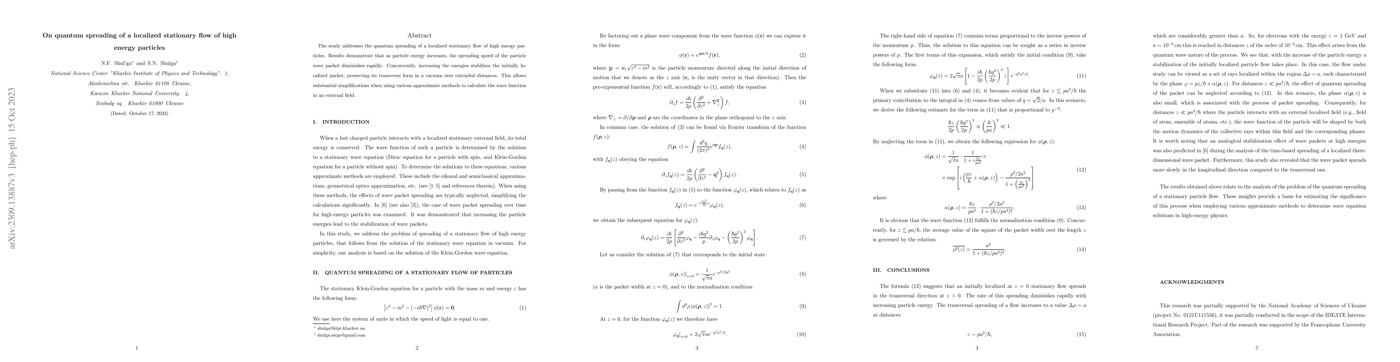 Thumbnail for On quantum spreading of a localized stationary flow of high energy
  particles