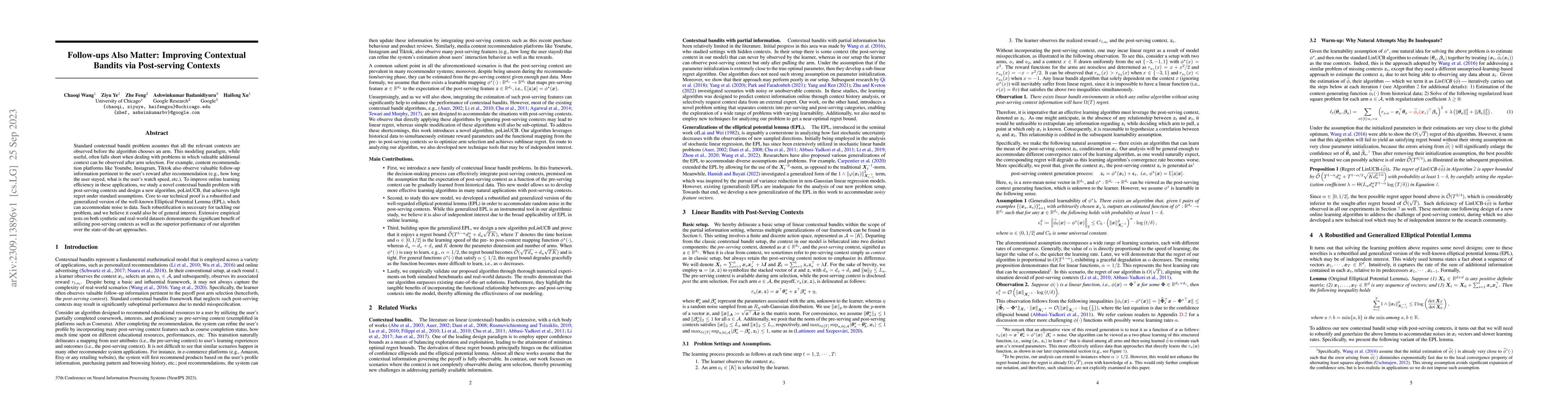 Thumbnail for Follow-ups Also Matter: Improving Contextual Bandits via Post-serving
  Contexts