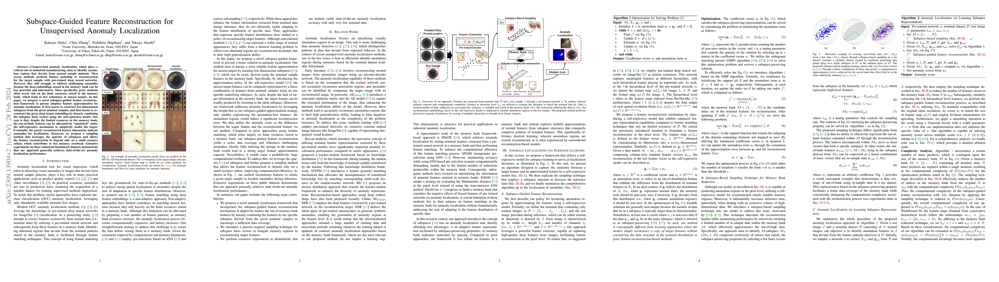Thumbnail for Subspace-Guided Feature Reconstruction for Unsupervised Anomaly
  Localization