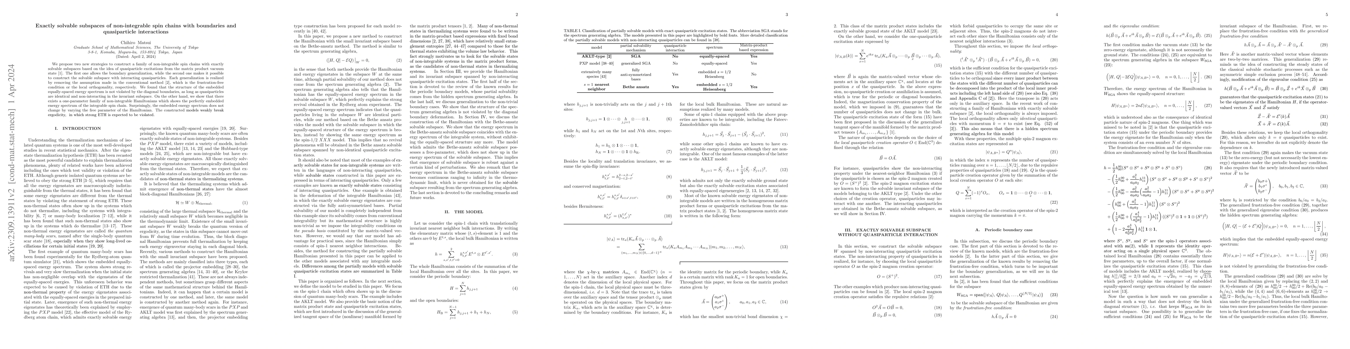 Thumbnail for Exactly solvable subspaces of non-integrable spin chains with boundaries
  and quasiparticle interactions