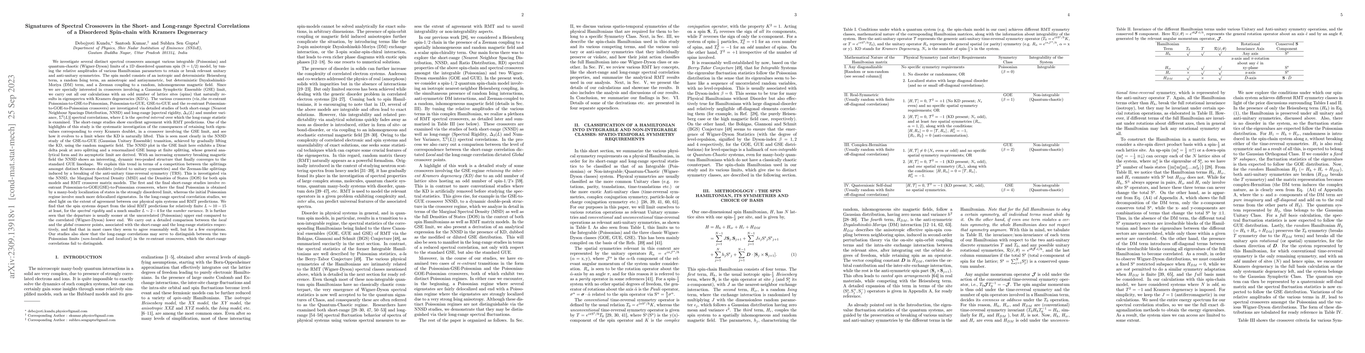 Thumbnail for Signatures of spectral crossovers in the short- and long-range spectral
  correlations of a disordered spin-chain with Kramers degeneracy