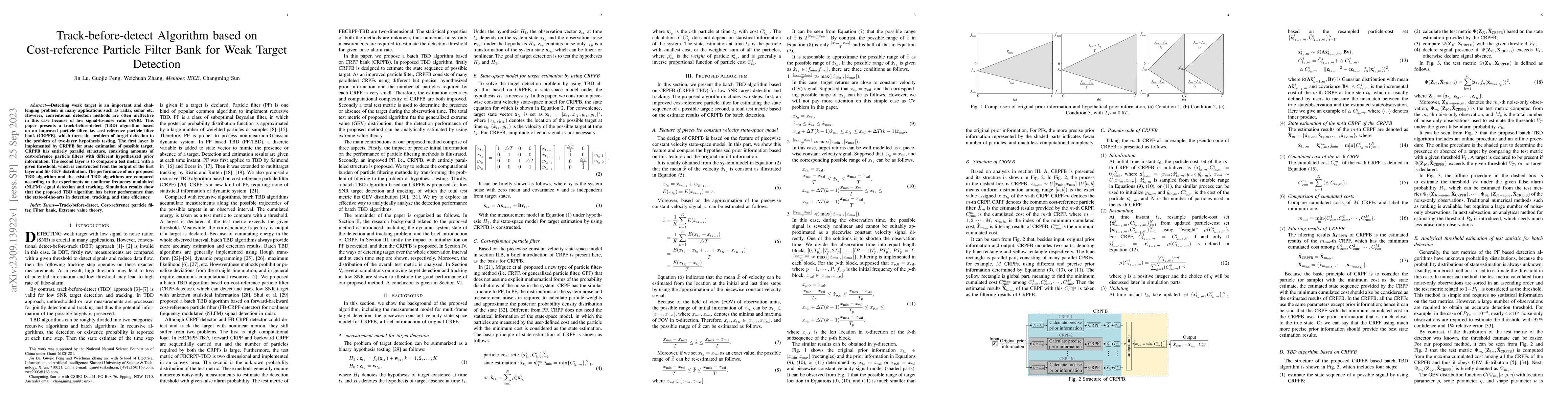 Thumbnail for Track-before-detect Algorithm based on Cost-reference Particle Filter
  Bank for Weak Target Detection