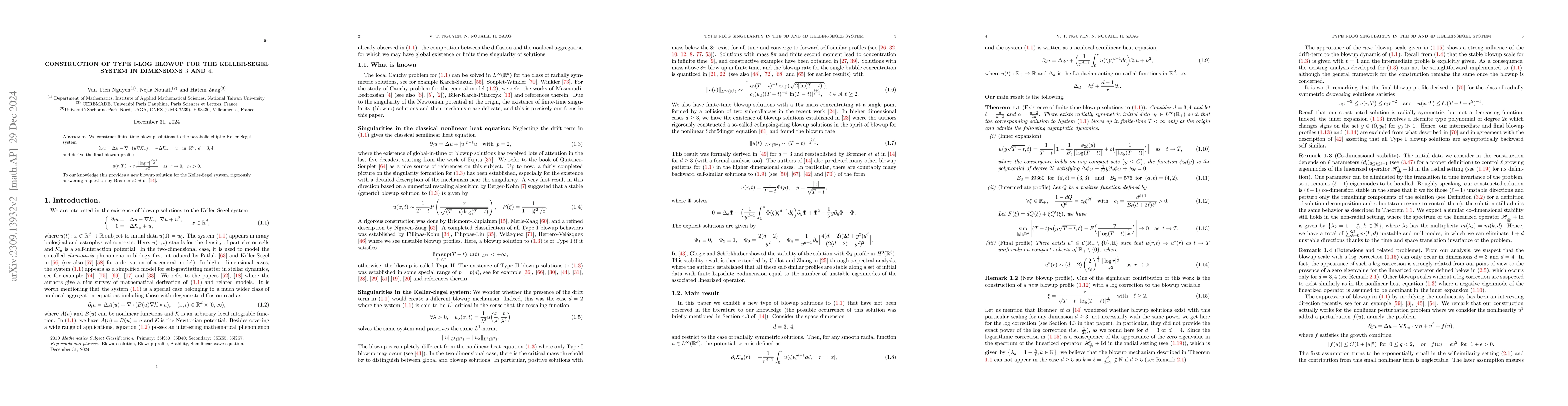 Thumbnail for Construction of type I-Log blowup for the Keller-Segel system in
  dimensions $3$ and $4$