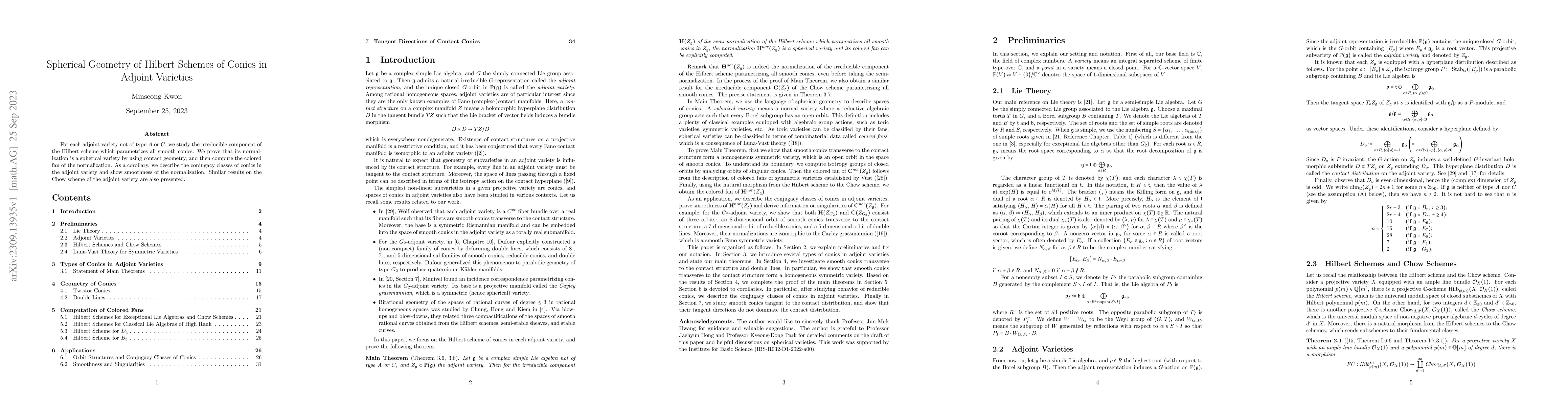 Thumbnail for Spherical Geometry of Hilbert Schemes of Conics in Adjoint Varieties