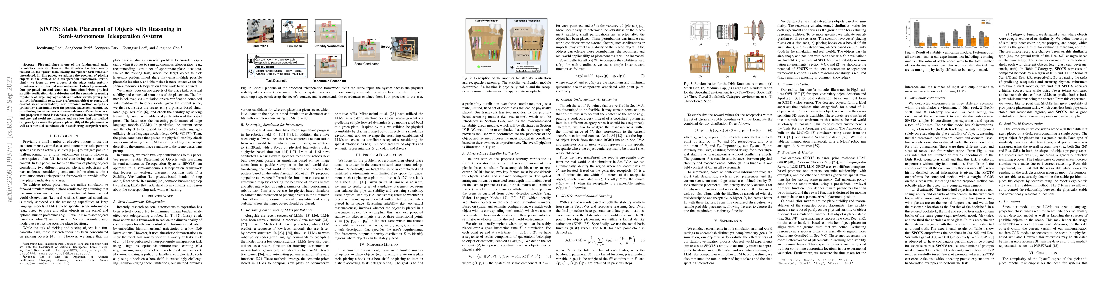 Thumbnail for SPOTS: Stable Placement of Objects with Reasoning in Semi-Autonomous
  Teleoperation Systems