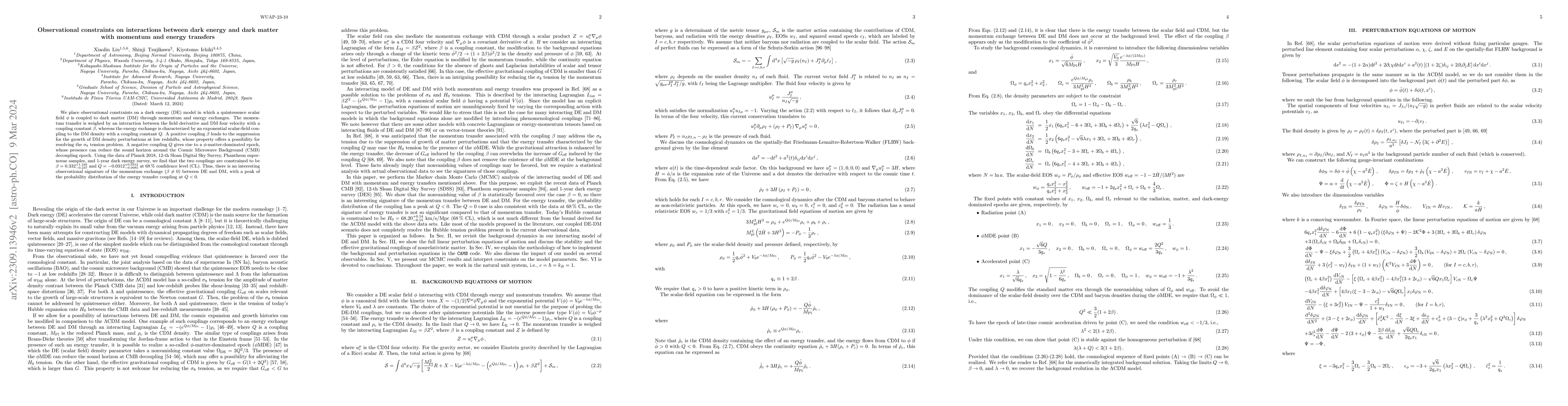 Thumbnail for Observational constraints on interactions between dark energy and dark
  matter with momentum and energy transfers