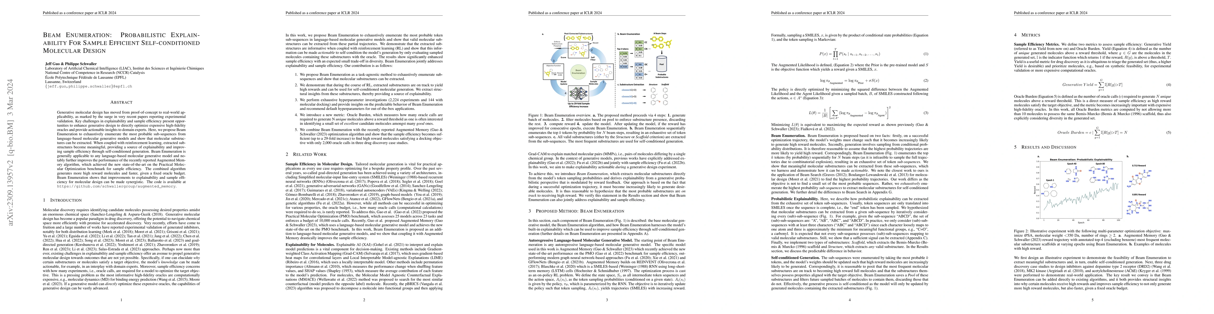 Thumbnail for Beam Enumeration: Probabilistic Explainability For Sample Efficient
  Self-conditioned Molecular Design