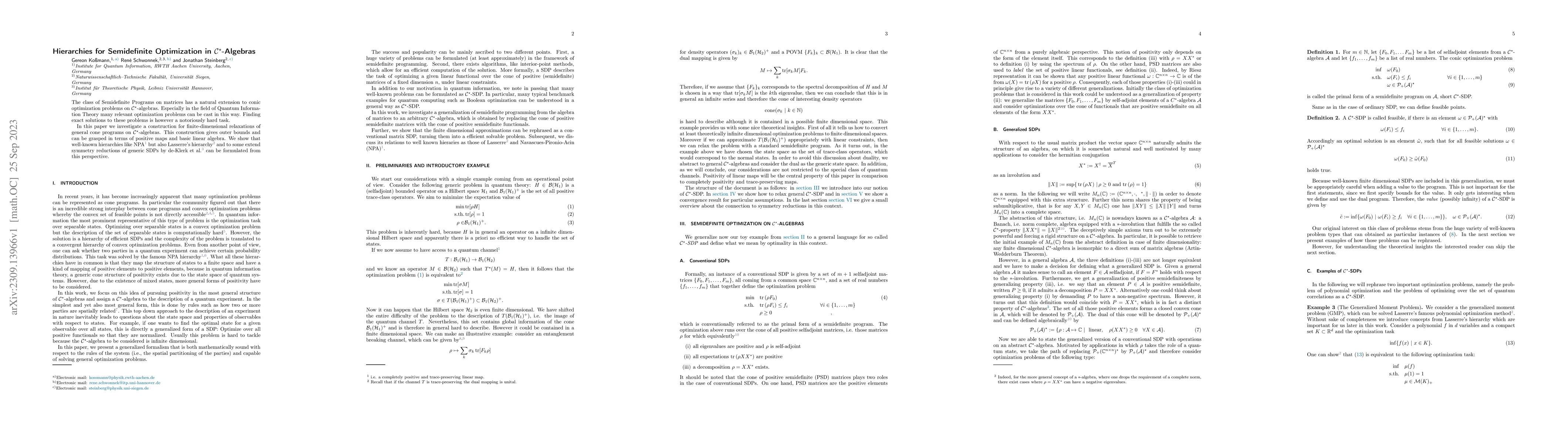 Thumbnail for Hierarchies for Semidefinite Optimization in
  $\mathcal{C}^\star$-Algebras