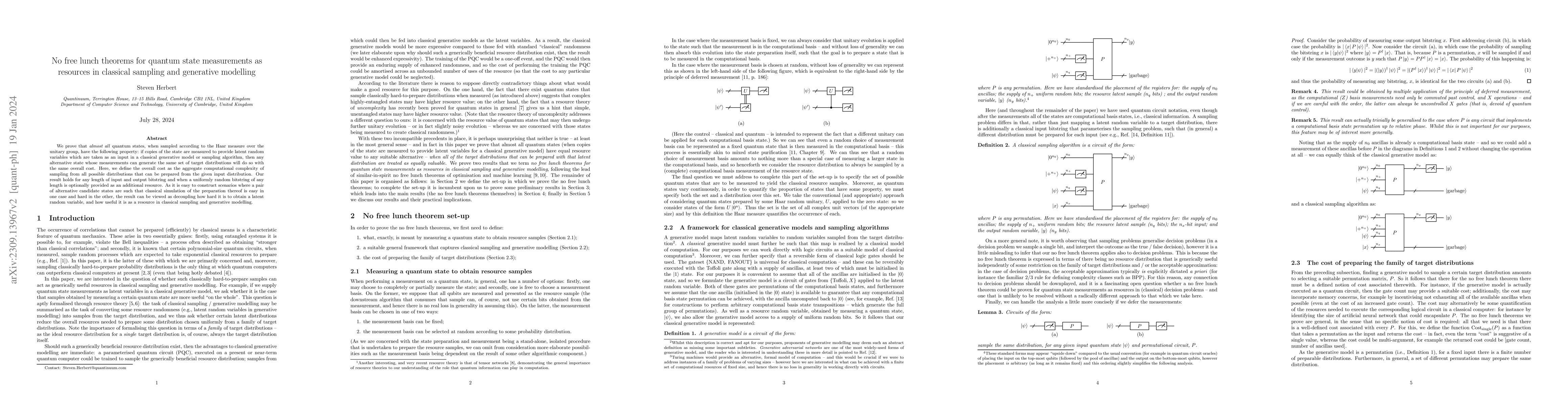 Thumbnail for No free lunch theorems for quantum state measurements as resources in
  classical sampling and generative modelling