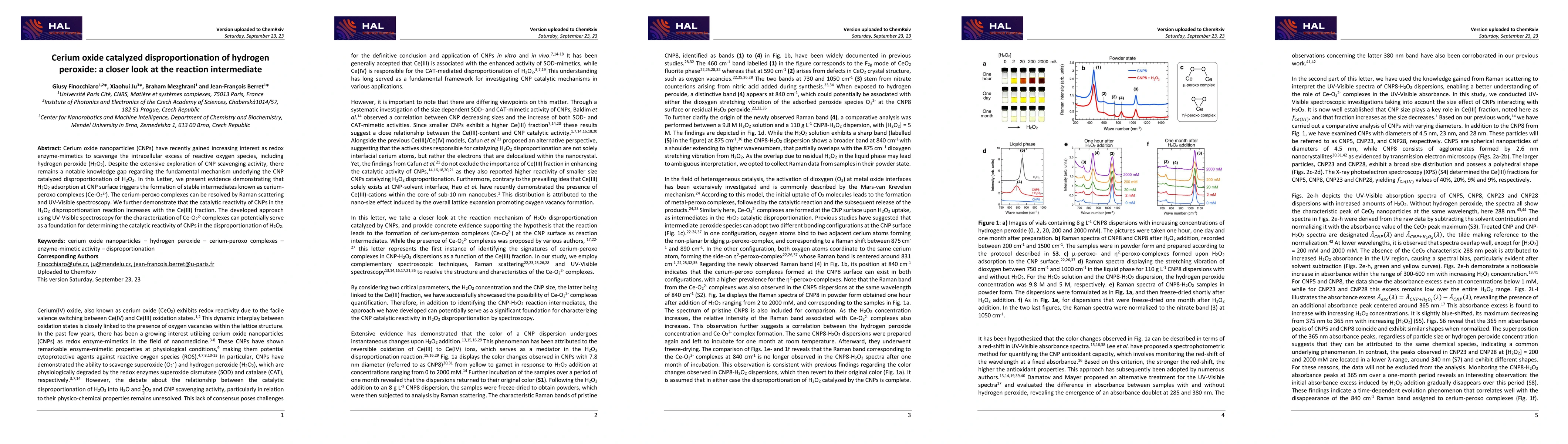 Thumbnail for Cerium oxide catalyzed disproportionation of hydrogen peroxide: a closer
  look at the reaction intermediate