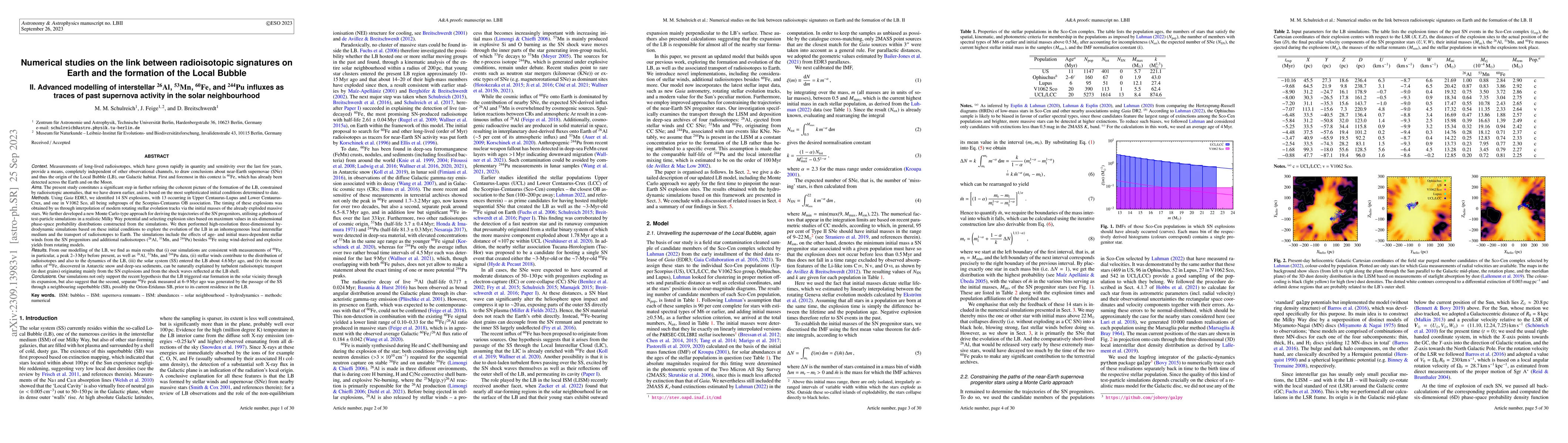 Thumbnail for Numerical studies on the link between radioisotopic signatures on Earth
  and the formation of the Local Bubble. II. Advanced modeling of interstellar
  26Al, 53Mn, 60Fe, and 244Pu influxes as traces of past supernovae in the
  solar neighborhood