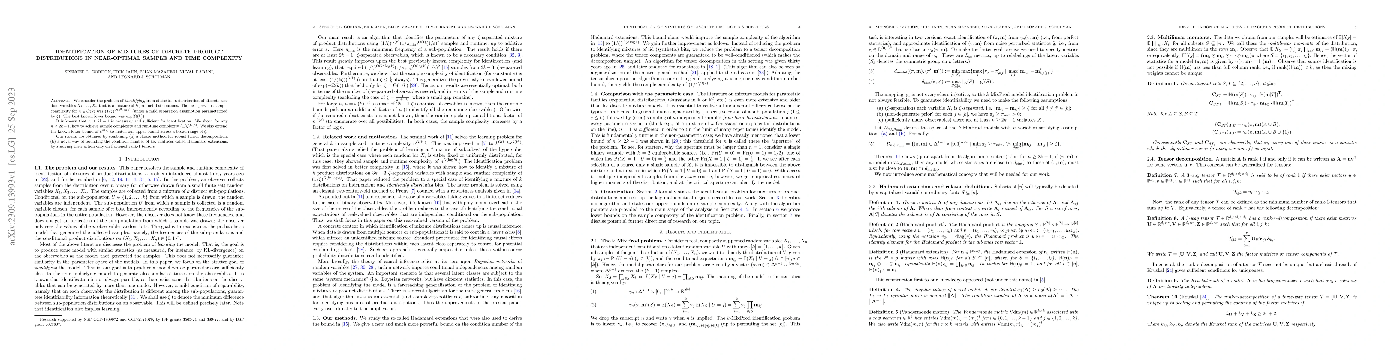 Thumbnail for Identification of Mixtures of Discrete Product Distributions in
  Near-Optimal Sample and Time Complexity