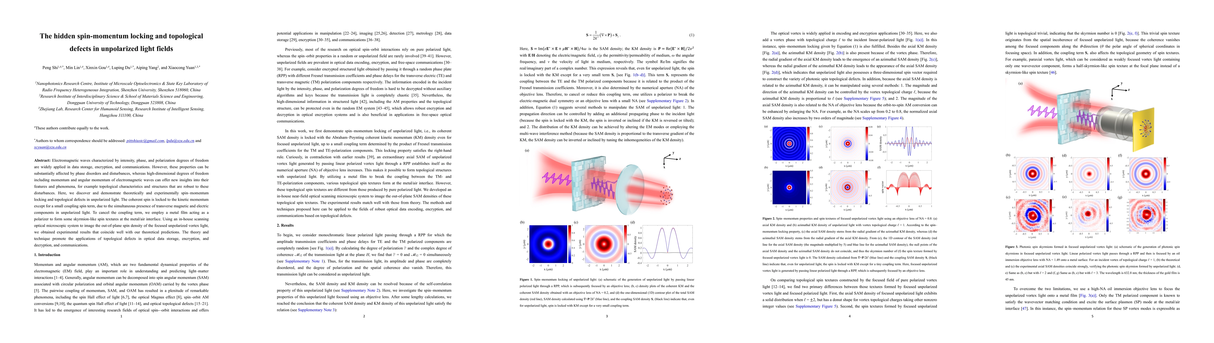 Thumbnail for The hidden spin-momentum locking and topological defects in unpolarized
  light fields
