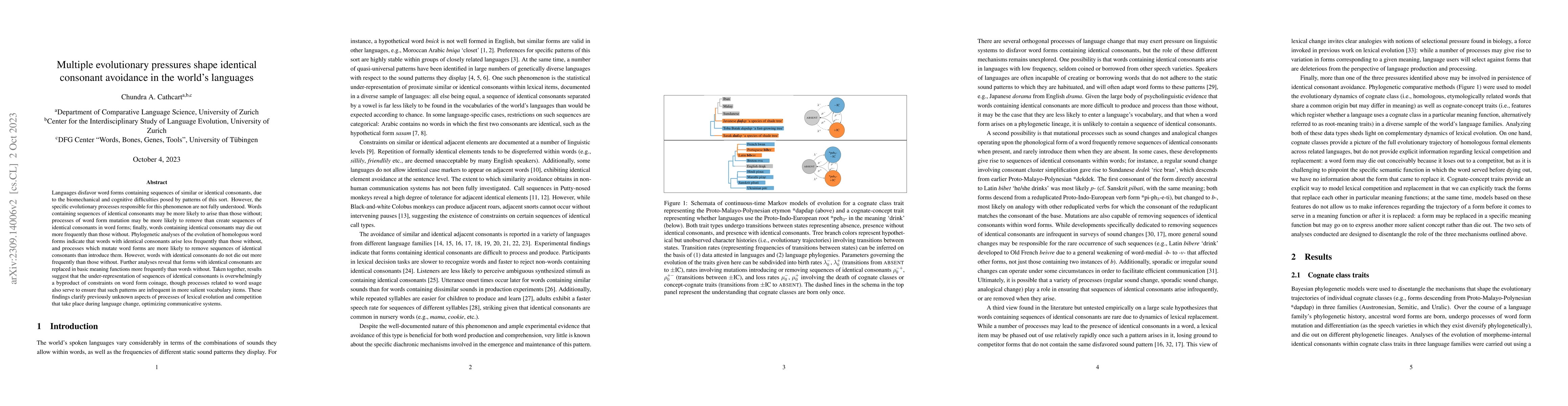 Thumbnail for Multiple evolutionary pressures shape identical consonant avoidance in
  the world's languages