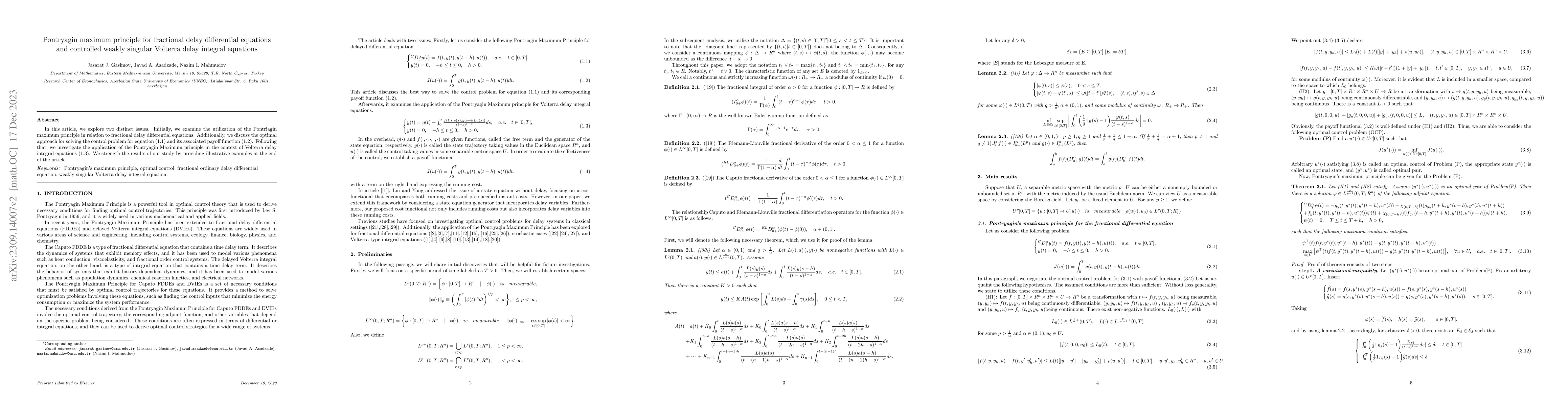 Thumbnail for Pontryagin maximum principle for fractional delay differential equations
  and controlled weakly singular Volterra delay integral equations