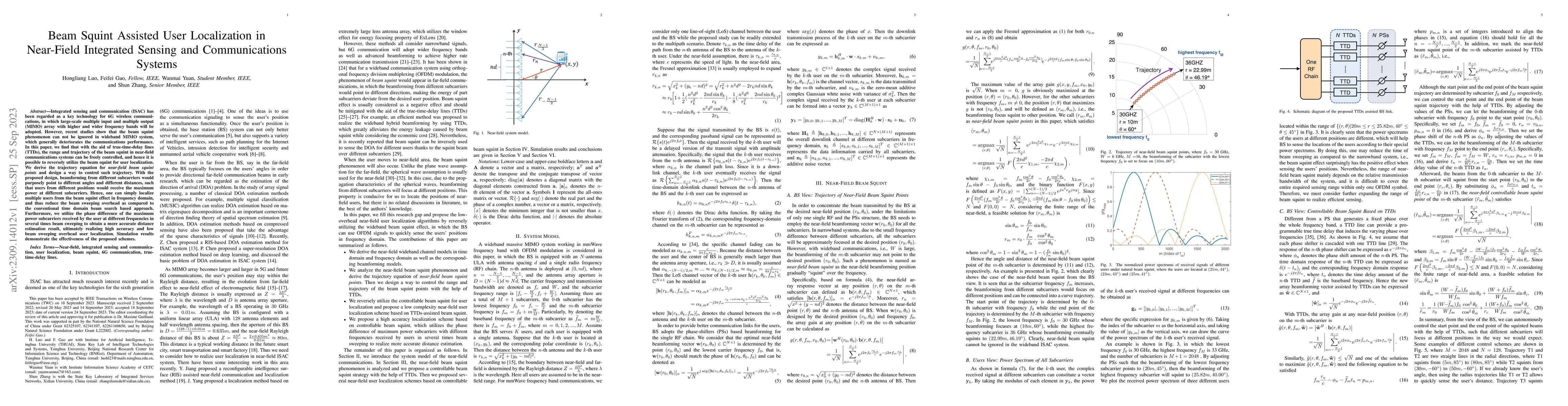 Thumbnail for Beam Squint Assisted User Localization in Near-Field Integrated Sensing
  and Communications Systems