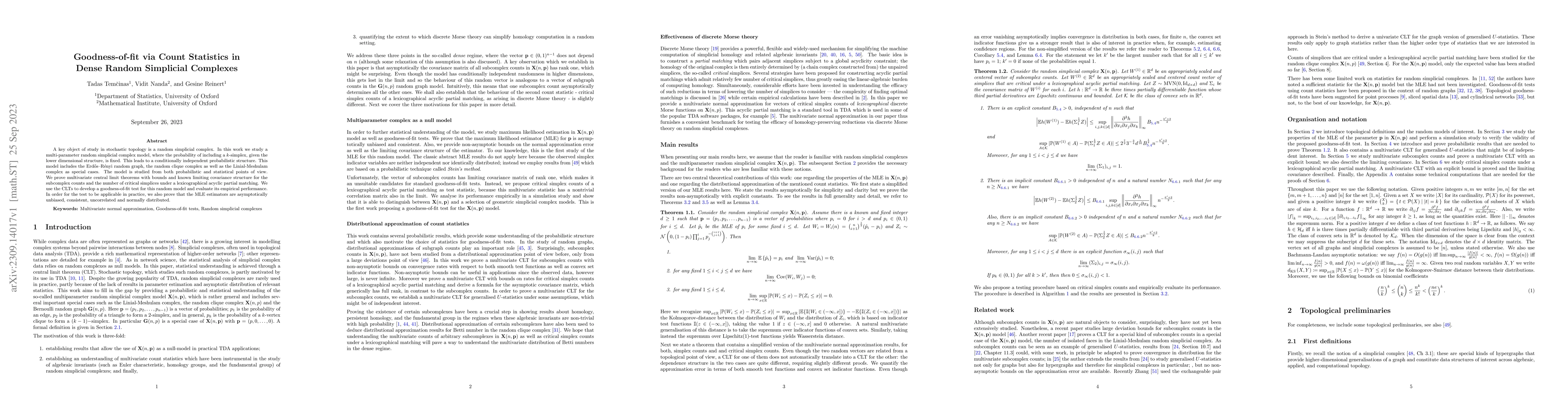 Thumbnail for Goodness-of-fit via Count Statistics in Dense Random Simplicial
  Complexes